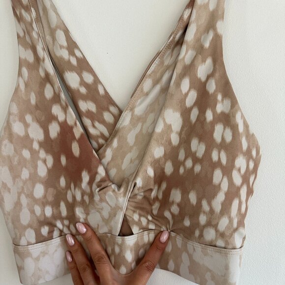 Women’s White & Light Brown Sports Bra Large Size | Polka Dot Design,Activewear - Picture 2 of 4